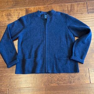 Eileen Fisher Brown Wool Sweater Zip Large